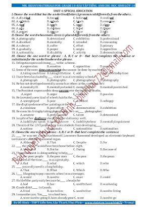 Bài tập Tiếng Anh cho học sinh Lớp 10 - Unit 4 Special education - Đỗ Bình